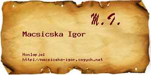 Macsicska Igor névjegykártya